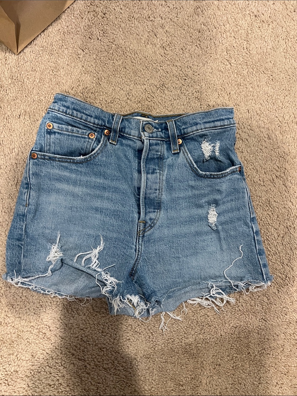 Levi's Light Blue Distressed High-Rise Jean Shorts